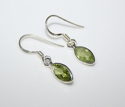 HANDCRAFTED STERLING SILVER 9MM X 4.5MM MARQUISE PERIDOT SMALL DROP EARRINGS