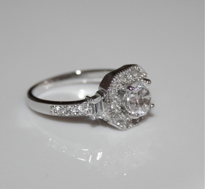 STERLING SILVER 5MM 0.50CT SOLITAIRE CZ ART DECO STYLE RING