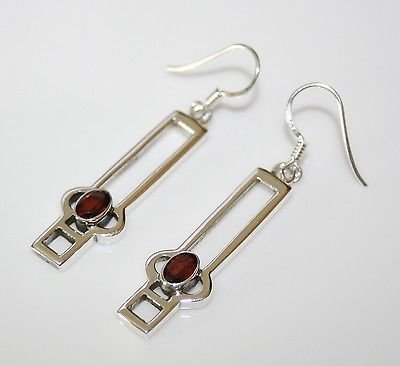 HANDCRAFTED RENNIE MACKINTOSH STYLE STERLING SILVER 1CT FACETED GARNET EARRINGS
