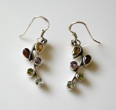 HANDCRAFTED STERLING SILVER Â MULTI COLOURED GEMSTONE EARRINGS