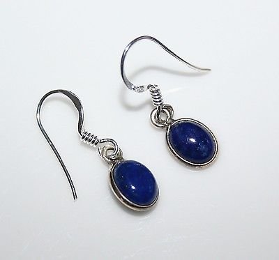 HANDCRAFTED STERLING SILVER 8MM X 6MM LAPIZ SMALL OVAL DROP EARRINGS