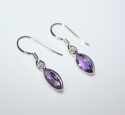 HANDCRAFTED STERLING SILVER 9MM X 4.5MM MARQUISE AMETHYST SMALL DROP EARRINGS
