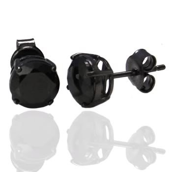 6MM 0.75CT STERLING SILVER BLACK CZ SOLITAIRE EARRINGS WITH DARK RHODIUM FINISH