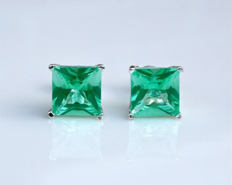 8MM 2.25CT SILVER AQUAMARINE CZ SOLITAIRE EARRINGS