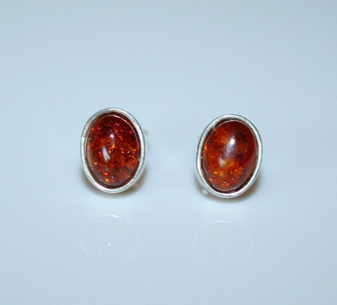 8MM X 5MM OVAL 925 STERLING SILVER COGNAC AMBER BEZEL SET EARRINGS