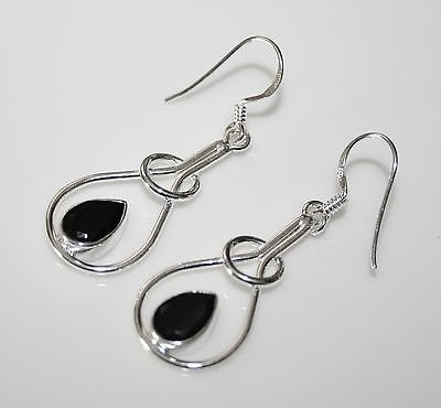 HANDCRAFTED STERLING SILVER ART NOUVEAU STYLE 3CT BLACK ONYX GEMSTONE EARRINGSÂ