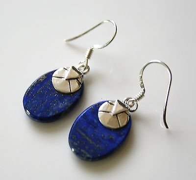 HANDCRAFTED STERLING SILVER AND LAPIZ LAZULI DROP GEMSTONE EARRINGS
