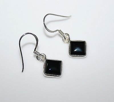 HANDCRAFTED STERLING SILVER 7MM BLACK ONYX GEMSTONE SMALL DROP EARRINGS