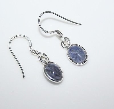 HANDCRAFTED STERLING SILVER 8MM X 6MM IOLITE GEMSTONE SMALL OVAL DROP EARRINGS