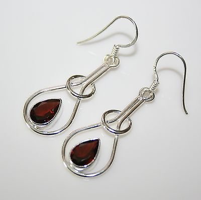 HANDCRAFTED STERLING SILVER ART NOUVEAU STYLE 3CT GARNET GEMSTONE EARRINGS