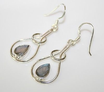 HANDCRAFTED STERLING SILVER ART NOUVEAU STYLE 3CT LABRADORITE GEMSTONE EARRINGSÂ