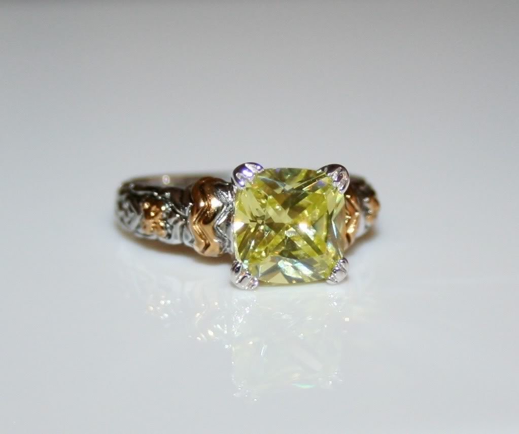 STERLING SILVER CUSHION CUT 8MM 2CT FACETED LEMON CITRINE CZ RING SIZE L