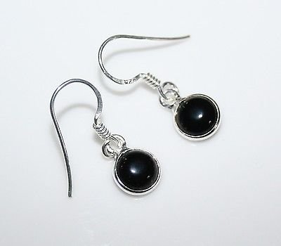 HANDCRAFTED STERLING SILVER 7MM BLACK ONYX SMALL ROUND DROP EARRINGS