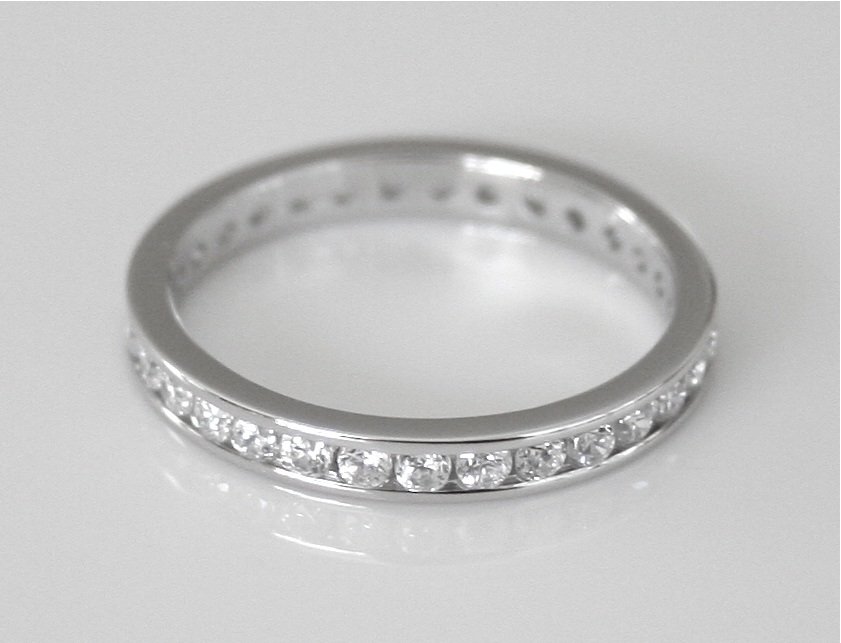 STERLING SILVER 2.5MM WIDE CHANNEL SET ROUND CUT CZ ETERNITY RING (SIZES D - V)