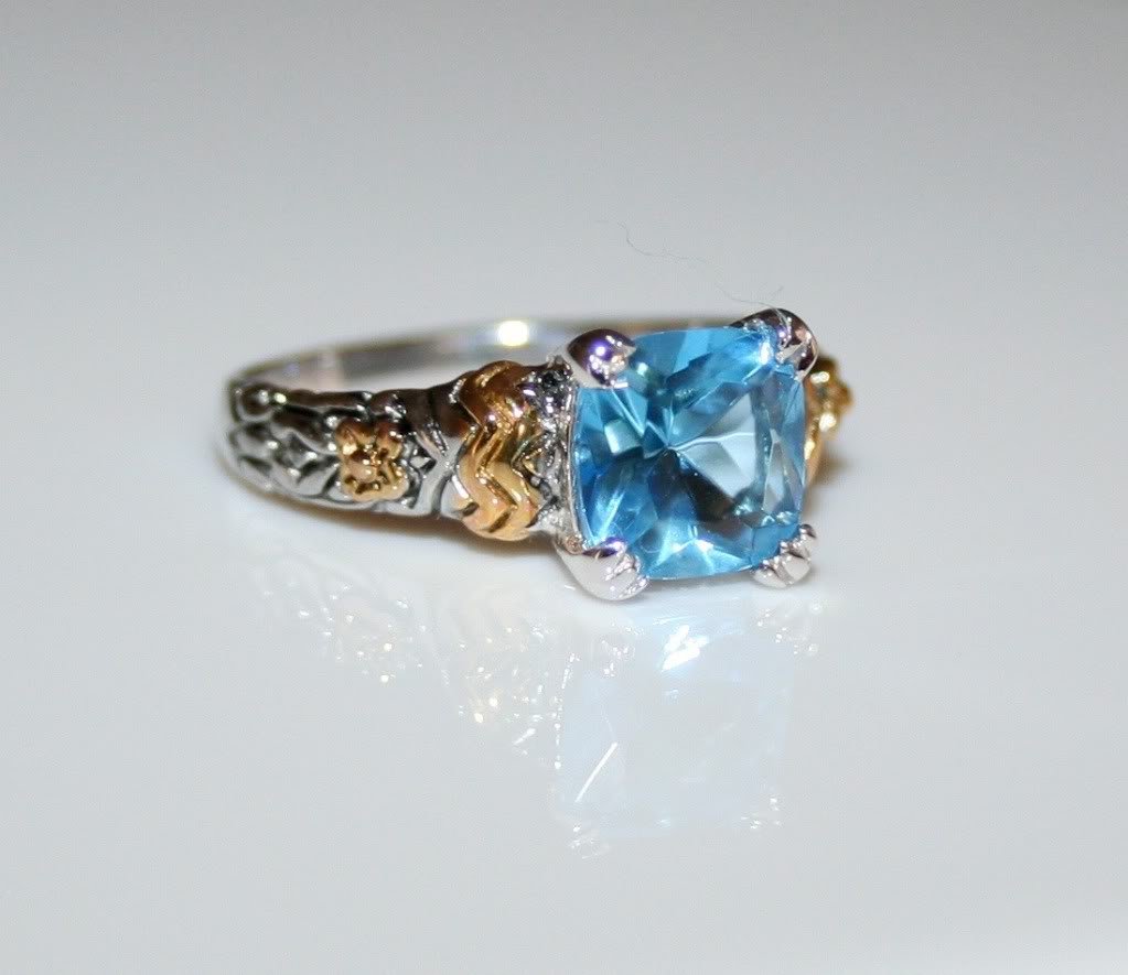 STERLING SILVER CUSHION CUT 8MM 2CT FACETED SKY BLUE TOPAZ CZ RING SIZE P