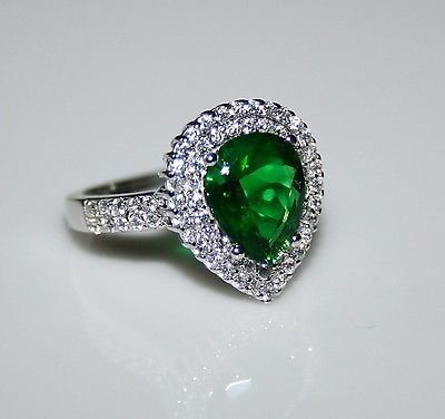 STERLING SILVER 10MM X 8MM 2CT EMERALD CZ SOLITAIRE RING SIZE L US 5 1/2