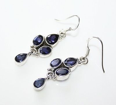 HANDCRAFTED STERLING SILVER IOLITE GEMSTONE DROP EARRINGS