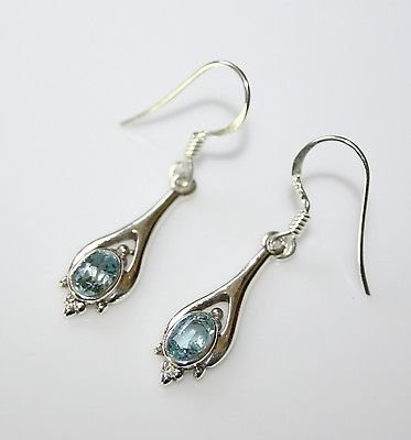HANDCRAFTED STERLING SILVER FACETED BLUE TOPAZ GEMSTONE SMALL DROP EARRINGSÂ