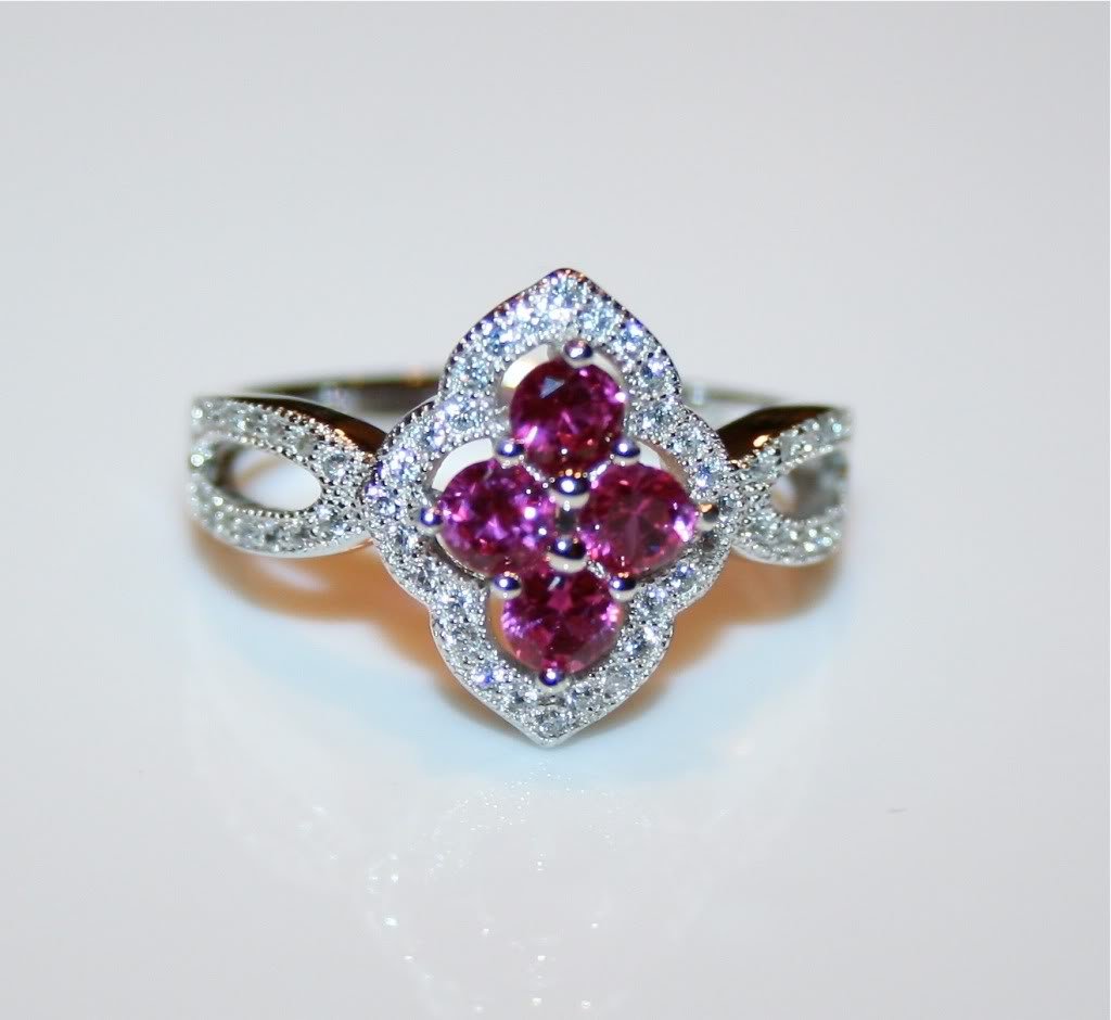 STERLING SILVER RUBY CZ CLUSTER RING
