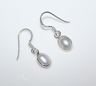 HANDCRAFTED STERLING SILVER 8MM X 6MM FRESHWATER PEARL SMALL OVAL DROP EARRINGS