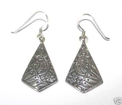 STERLING SILVER OXIDISED FLOWER PATTERN DROP EARRINGS