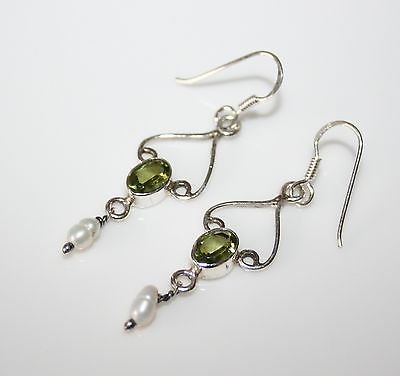 HANDCRAFTED STERLING SILVER PERIDOT & FRESHWATER PEARL EARRINGS *IMPERFECT*