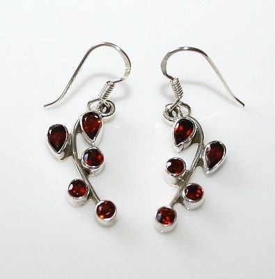 HANDCRAFTED STERLING SILVER Â GARNET GEMSTONE DROP EARRINGS