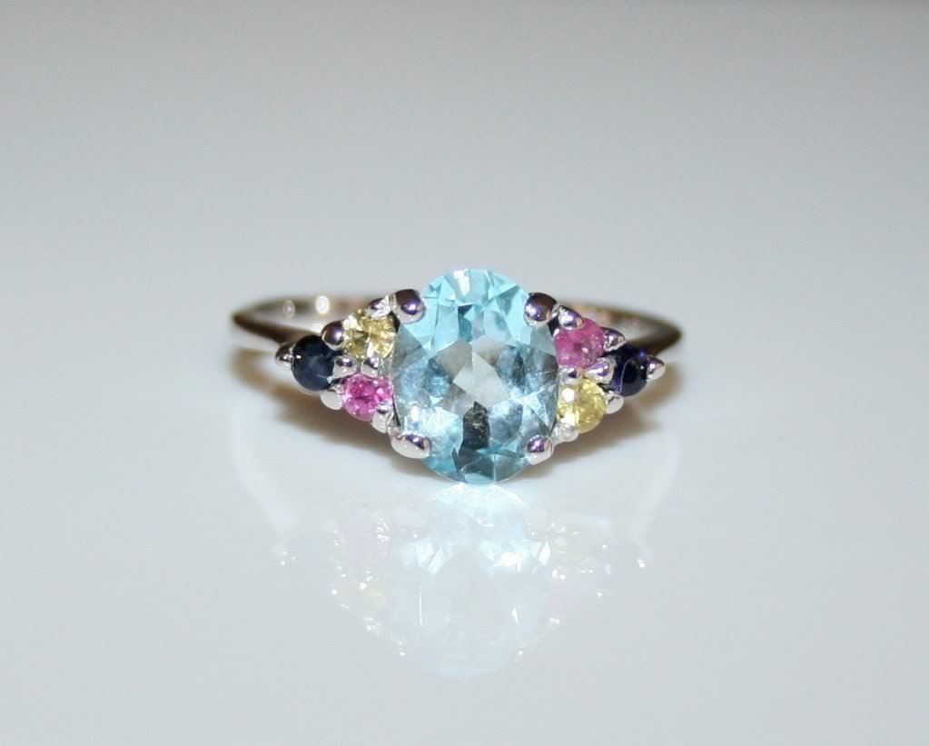 STERLING SILVER 2CT TOPAZ, CITRINE, RHODOLITE & SAPPHIRE GEMSTONE RING SIZE N1/2
