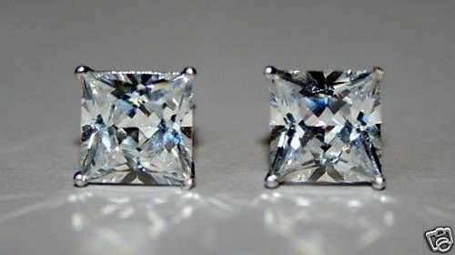 4MM 0.30CT STERLING SILVER SQUARE CZ SOLITAIRE EARRINGS