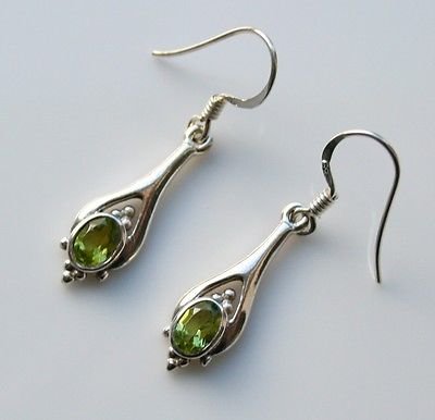 HANDCRAFTED STERLING SILVER FACETED PERIDOT GEMSTONE SMALL DROP EARRINGSÂ
