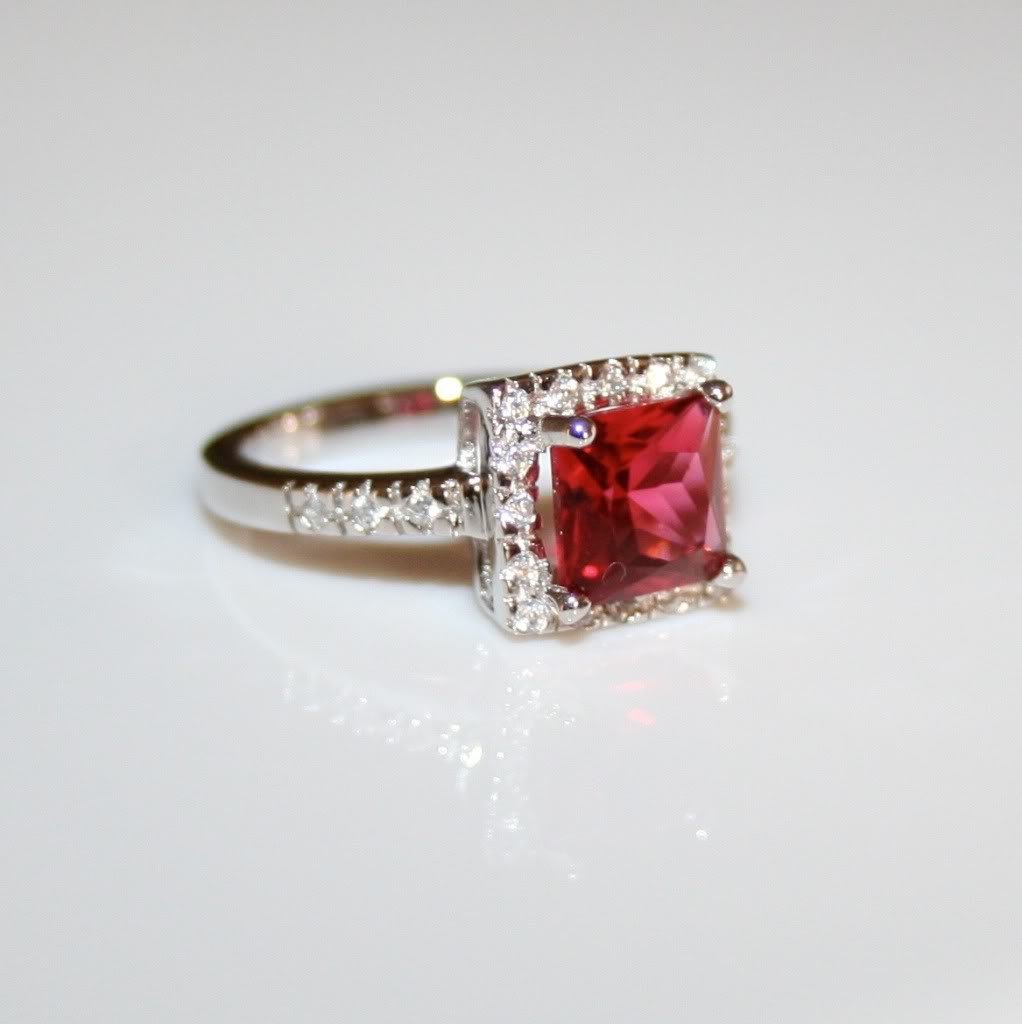 STERLING SILVER 7MM 1.60CT PRINCESS CUT RUBY CZ SOLITAIRE RING