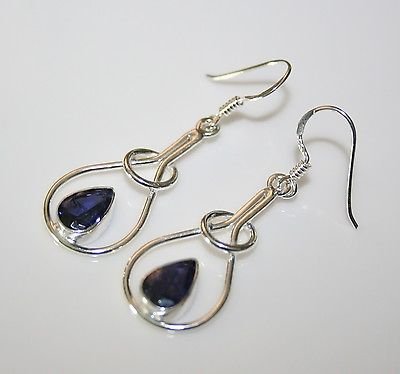 HANDCRAFTED STERLING SILVER ART NOUVEAU STYLE 3CT IOLITE GEMSTONE EARRINGS