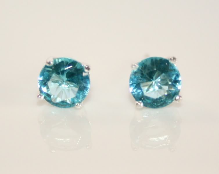 6MM 0.75CT SILVER BLUE TOPAZ CZ SOLITAIRE EARRINGS