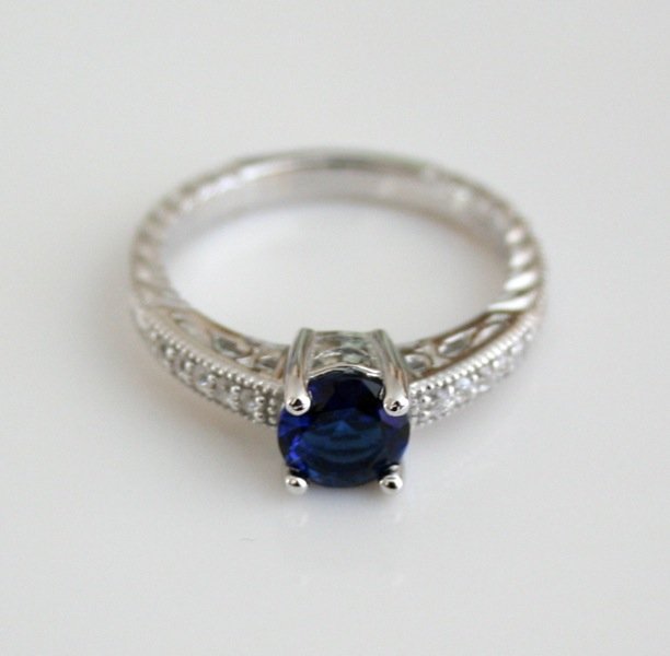 STERLING SILVER 6MM 0.75CT SAPPHIRE CZ MICRO SET SOLITAIRE FILLIGREE RING SIZE P