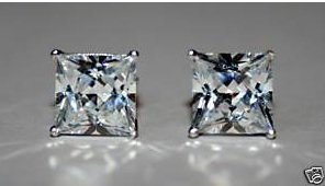5MM 0.63CT STERLING SILVER PRINCESS CUT CZ SOLITAIRE EARRINGS