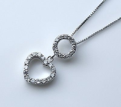 PRETTY STERLING SILVER PAVE SET CZ HEART PENDANT & CHAIN