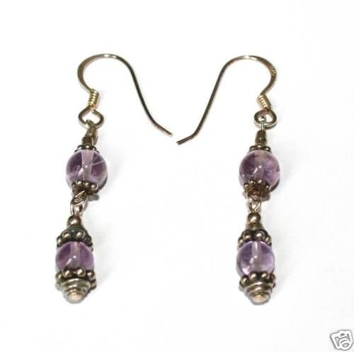 BEAUTIFUL STERLING SILVER AMETHYST BEADED EARRINGS