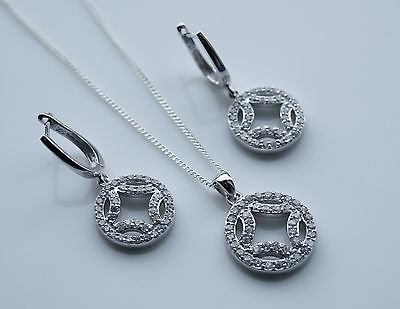 PRETTY STERLING SILVER PAVE SET CZ EARRINGS & PENDANT SET