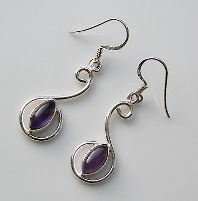 HANDCRAFTED PRETTY STERLING SILVER AMETHYST DROP EARRINGSÂ