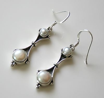 HANDCRAFTED STERLING SILVER AND FRESHWATER PEARL DROP EARRINGS
