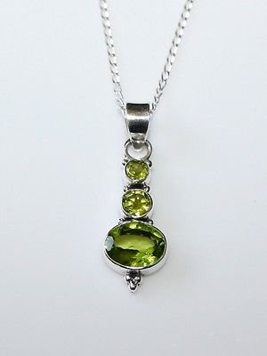 HANDCRAFTED STERLING SILVER Â FACETED PERIDOT GEMSTONE PENDANT & CHAIN