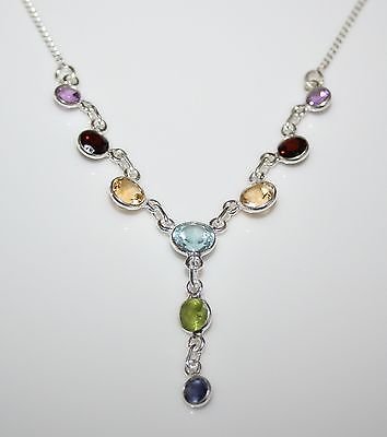 HANDCRAFTED STERLING SILVER MULTI COLOURED GEMSTONE NECKLACE