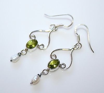 HANDCRAFTED STERLING SILVER PERIDOT & FRESHWATER PEARL EARRINGS