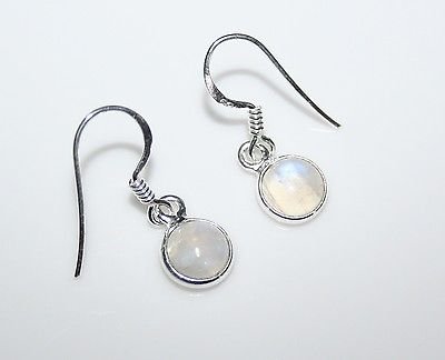 HANDCRAFTED STERLING SILVER 7MM RAINBOW MOONSTONE SMALL ROUND DROP EARRINGS