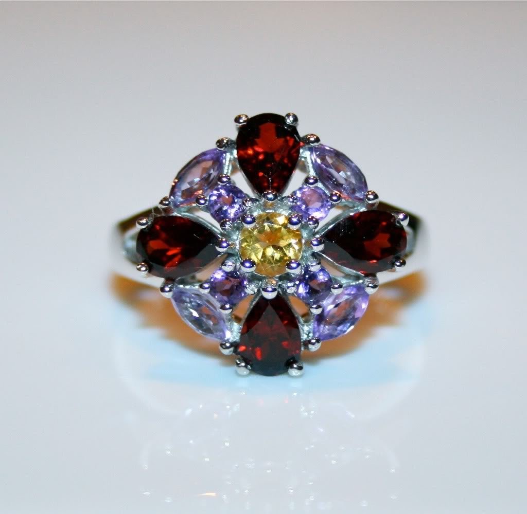 STERLING SILVER AMETHYST, GARNET & CITRINE GEMSTONE RING