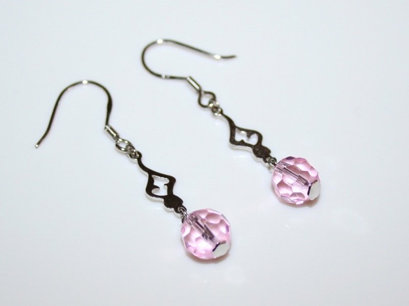PRETTY STERLING SILVER PINK AUSTRIAN CRYSTAL DROP EARRINGS