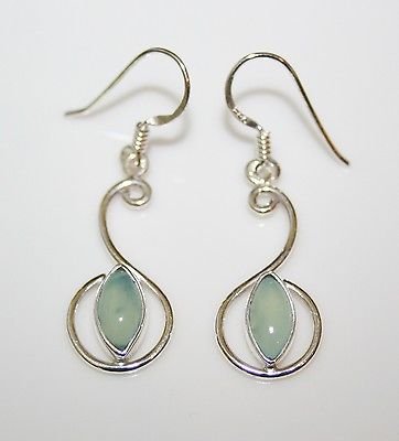HANDCRAFTED PRETTY STERLING SILVER CHALCEDONY DROP EARRINGS