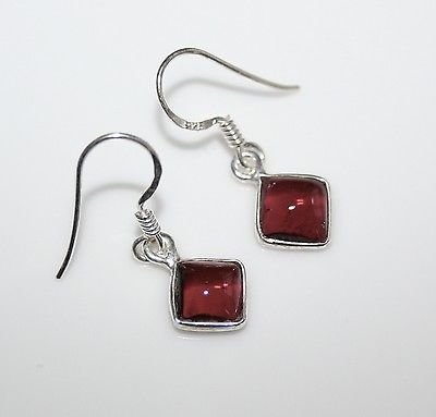 HANDCRAFTED STERLING SILVER 7MM GARNET GEMSTONE SMALL DROP EARRINGS