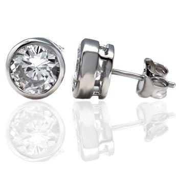 7MM 0.75CT STERLING SILVER CZ BEZEL SET SOLITAIRE EARRINGSÂ