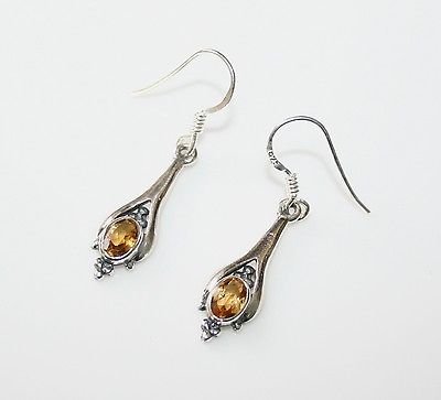 HANDCRAFTED STERLING SILVER FACETED CITRINE GEMSTONE SMALL DROP EARRINGS Â